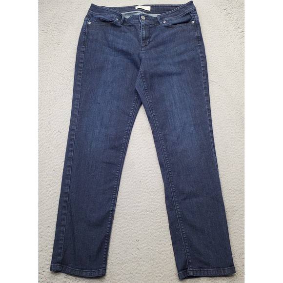J. Jill Jeans Women Size 12 Blue Denim Authentic Fit 5-Pockets Straight Slim Leg - Picture 1 of 9